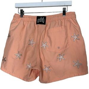 VTG 90’s Retro Patch Starfish Swim Trunks Peach Orange MED Beachy Tropical MINT